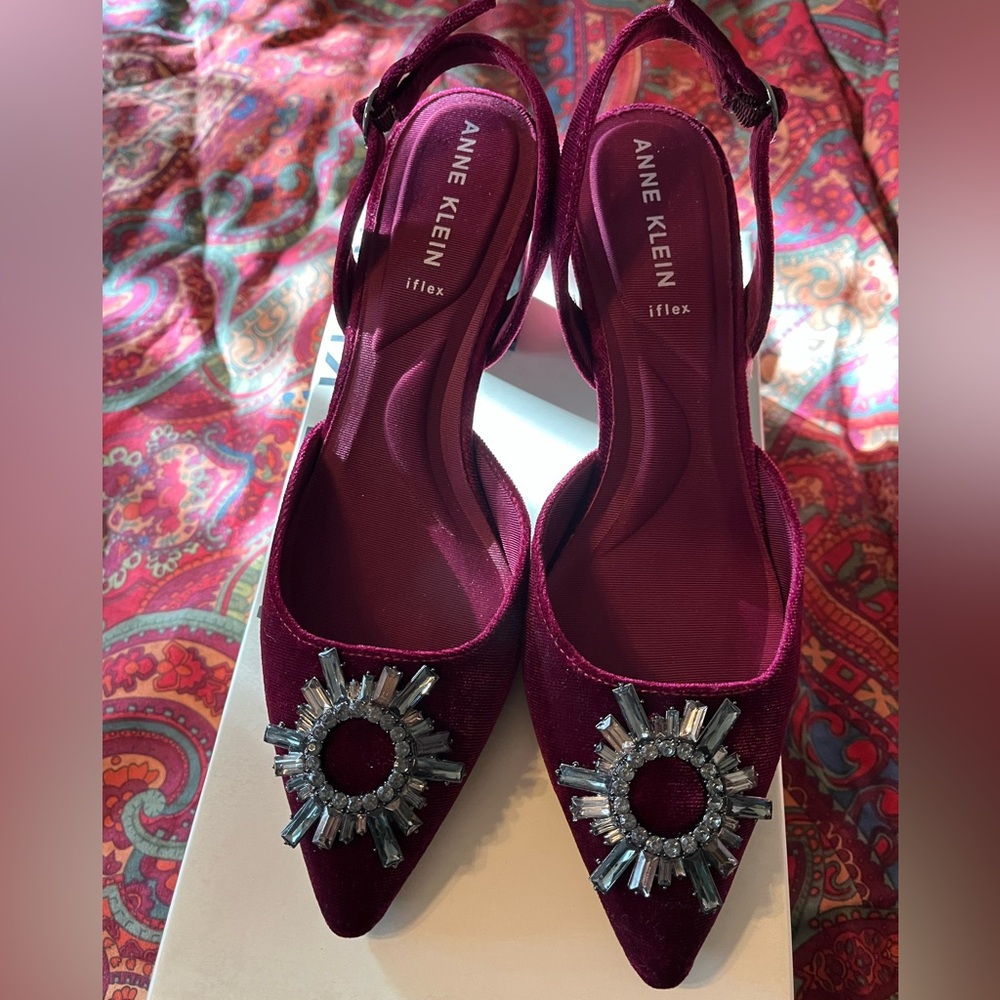 Anne Klein Wine Slingback Heels